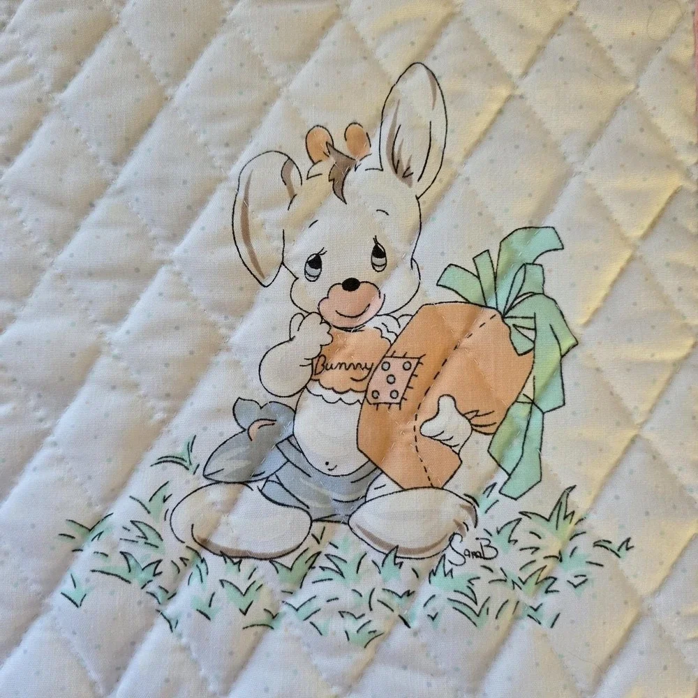Baby Bib Bunny Quilted Cotton, Precious Moments Fabric Vintage‎ NWOT Handmade